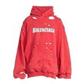 BALENCIAGA Oversized Distressed Logo Print Cotton Jersey Hoodie destroyed hood