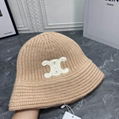 CELINE SEAMLESS CASHMERE BUCKET HAT WITH TRIOMPHE EMBROIDERY KNIT WARM HAT