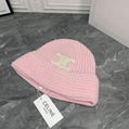 CELINE SEAMLESS CASHMERE BUCKET HAT WITH TRIOMPHE EMBROIDERY KNIT WARM HAT