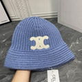 CELINE SEAMLESS CASHMERE BUCKET HAT WITH TRIOMPHE EMBROIDERY KNIT WARM HAT