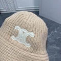 CELINE SEAMLESS CASHMERE BUCKET HAT WITH TRIOMPHE EMBROIDERY KNIT WARM HAT