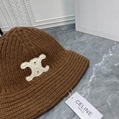 CELINE SEAMLESS CASHMERE BUCKET HAT WITH TRIOMPHE EMBROIDERY KNIT WARM HAT