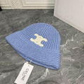 CELINE SEAMLESS CASHMERE BUCKET HAT WITH TRIOMPHE EMBROIDERY KNIT WARM HAT