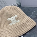 CELINE SEAMLESS CASHMERE BUCKET HAT WITH TRIOMPHE EMBROIDERY KNIT WARM HAT