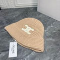 CELINE SEAMLESS CASHMERE BUCKET HAT WITH TRIOMPHE EMBROIDERY KNIT WARM HAT