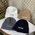 CELINE EMBROIDERED BEANIE IN BRUSHED SHETLAND WOOL KINT HAT 