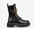 Fendi Fendigraphy Rounded-Toe Black leather Biker Boots Women lace up boots