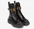 Fendi Fendigraphy Rounded-Toe Black leather Biker Boots Women lace up boots