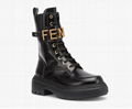 Fendi Fendigraphy Rounded-Toe Black leather Biker Boots Women lace up boots