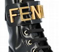 Fendi Fendigraphy Rounded-Toe Black leather Biker Boots Women lace up boots