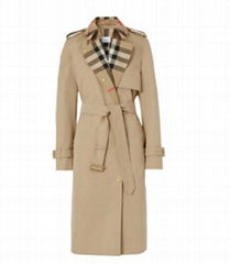          Exaggerated check-panel trench coat Women long coats