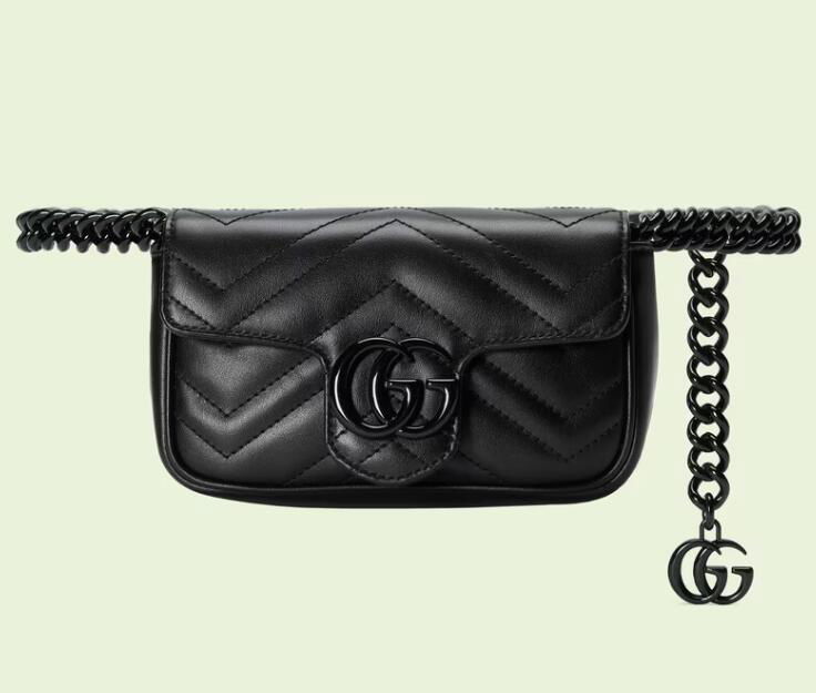       GG Marmont belt bag Double G Black chevron matelassé leather small bag  3