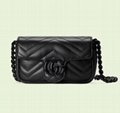 Gucci GG Marmont belt bag Double G Black chevron matelassé leather small bag 