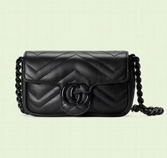 GG Marmont belt bag Double G Black chevron matelassé leather small bag