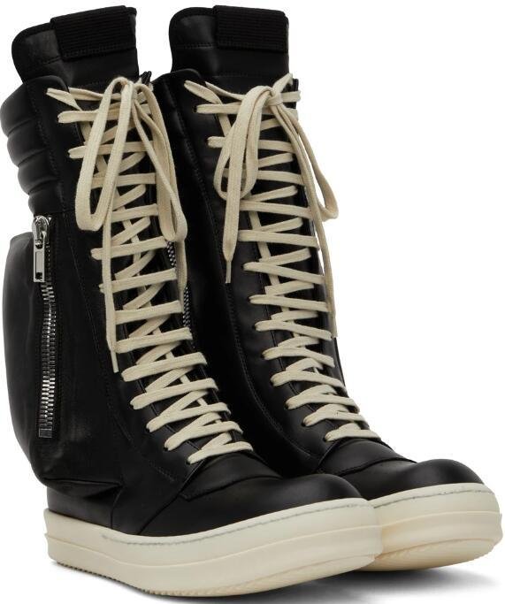 RICK OWENS Black Cargobasket Sneakers High-top grained calfskin sneakers boots 4