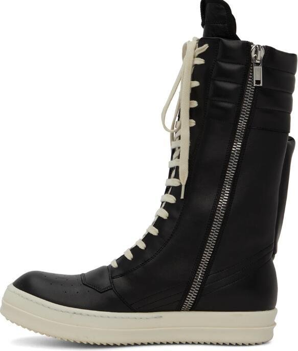 RICK OWENS Black Cargobasket Sneakers High-top grained calfskin sneakers boots 2