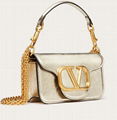 VALENTINO SMALL LOCO METALLIC CALFSKIN SHOULDER BAG WITH CHAIN STRAP 