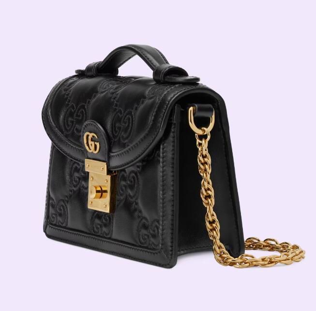       GG matelasse small top handle bag Double Black GG leather chain bag 2