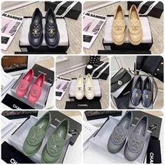        Plain Elegant Style Logo Loafer Moccasin Shoes Women CC logo pocket flat