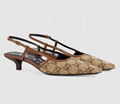 Gucci Women's GG slingback pump Cheap Beige and camel GG canvas crystals heel