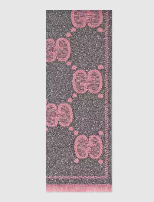       women Dark grey and pink GG wool lame jacquard scarf GG Wool cheap scarf 