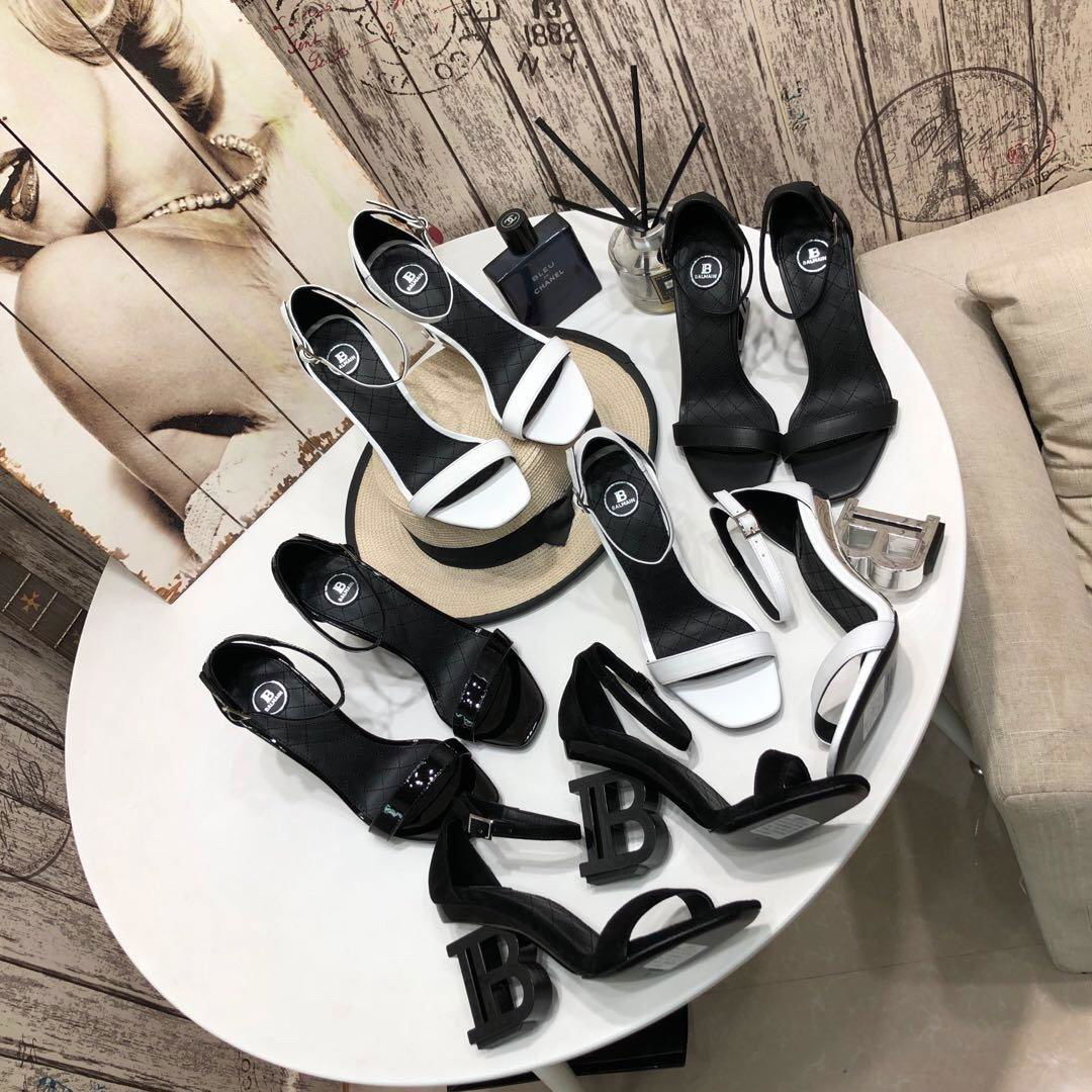 Balmain Black Leather Naomi Sandals with B heel sandals