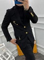               Men Safety Pin Suit         black wool gold Medusa blazer Jacket 3