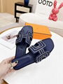 Hermes Oran Sandal Prussian Blue Suede Goatskin Ladies Slides sandals 