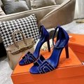 Hermes Oran Sandal Prussian Blue Suede Goatskin Ladies Slides sandals 