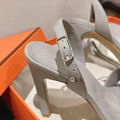 Hermes Grey Leather Night Slingback Sandals Hermes  high heels 