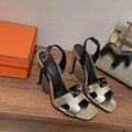        Grey Leather Night Slingback Sandals         high heels  9