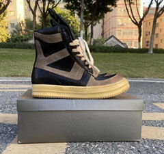 Men Rick Owens Leather Two Tone Leather High-Top Sneakers Platform Leather Rubbe