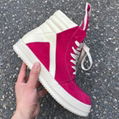 RICK OWENS GEOBASKET SNEAKER FUSCHIA & MILK MEN SUEDE LEATHER HIGH TOP SHOES  2