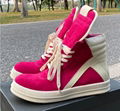 RICK OWENS GEOBASKET SNEAKER FUSCHIA & MILK MEN SUEDE LEATHER HIGH TOP SHOES  3