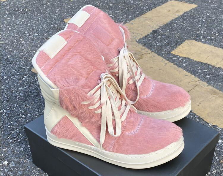 Rick Owens Geobaskets Cow Fur Dusty Pink Milk Rick High top lace up Sneakers  3