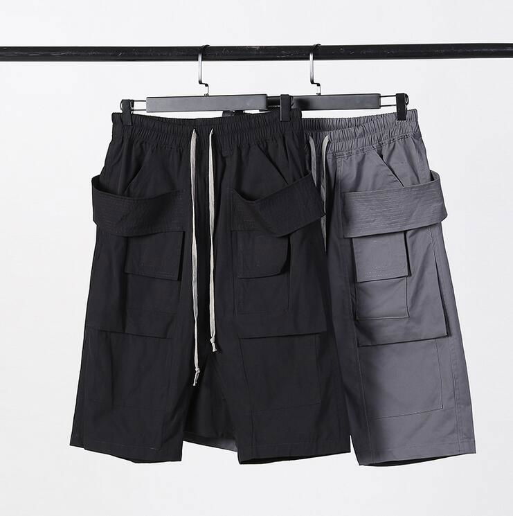 Rick Owens Men Classic Double Ring Cement black pocket shorts 