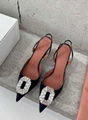  Amina Muaddi Camelia 85 Crystal Embellished Point Toe Satin Slingback Heels