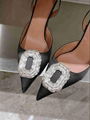  Amina Muaddi Camelia 85 Crystal Embellished Point Toe Satin Slingback Heels