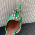 Amina Muaddi Camelia 85 Crystal Embellished Point Toe Satin Slingback Heels