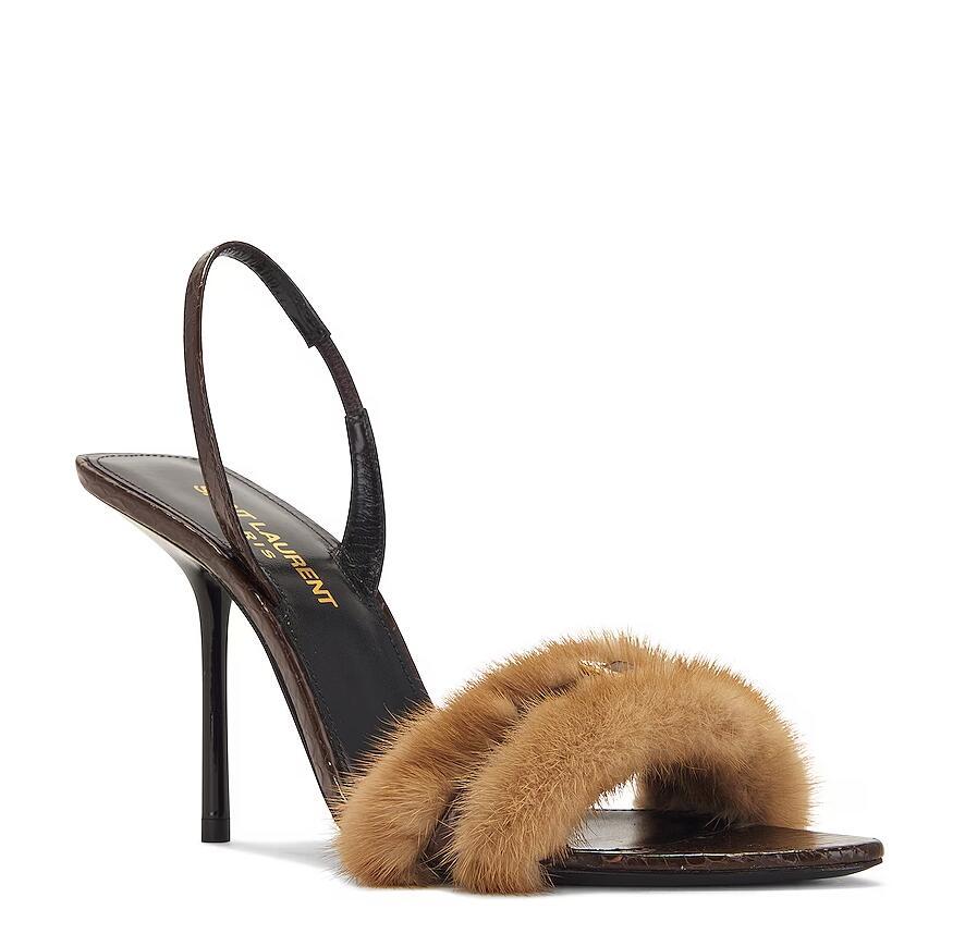 Saint Laurent Ilona Slingback Heels     Fur Sandals  3