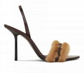 Saint Laurent Ilona Slingback Heels YSL Fur Sandals 