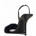 Saint Laurent Ilona Slingback Heels YSL Fur Sandals 