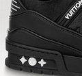 Louis Vuitton LV Trainer Sneaker Calf Leather Black LV Monogram Flowers Shoes 