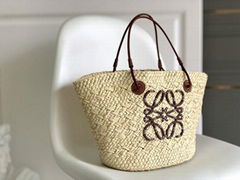 Beach Bag       Women Anagram Basket Bag in Iraca Palm and Calfskin