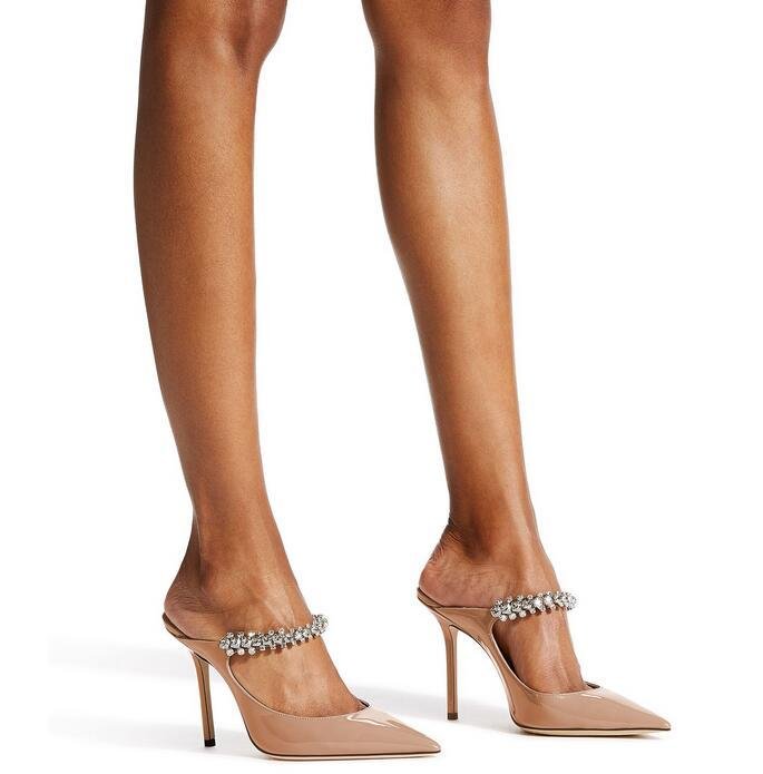            Bing 100 Mules Fashion Crystal Embellished Strap Stiletto Heel