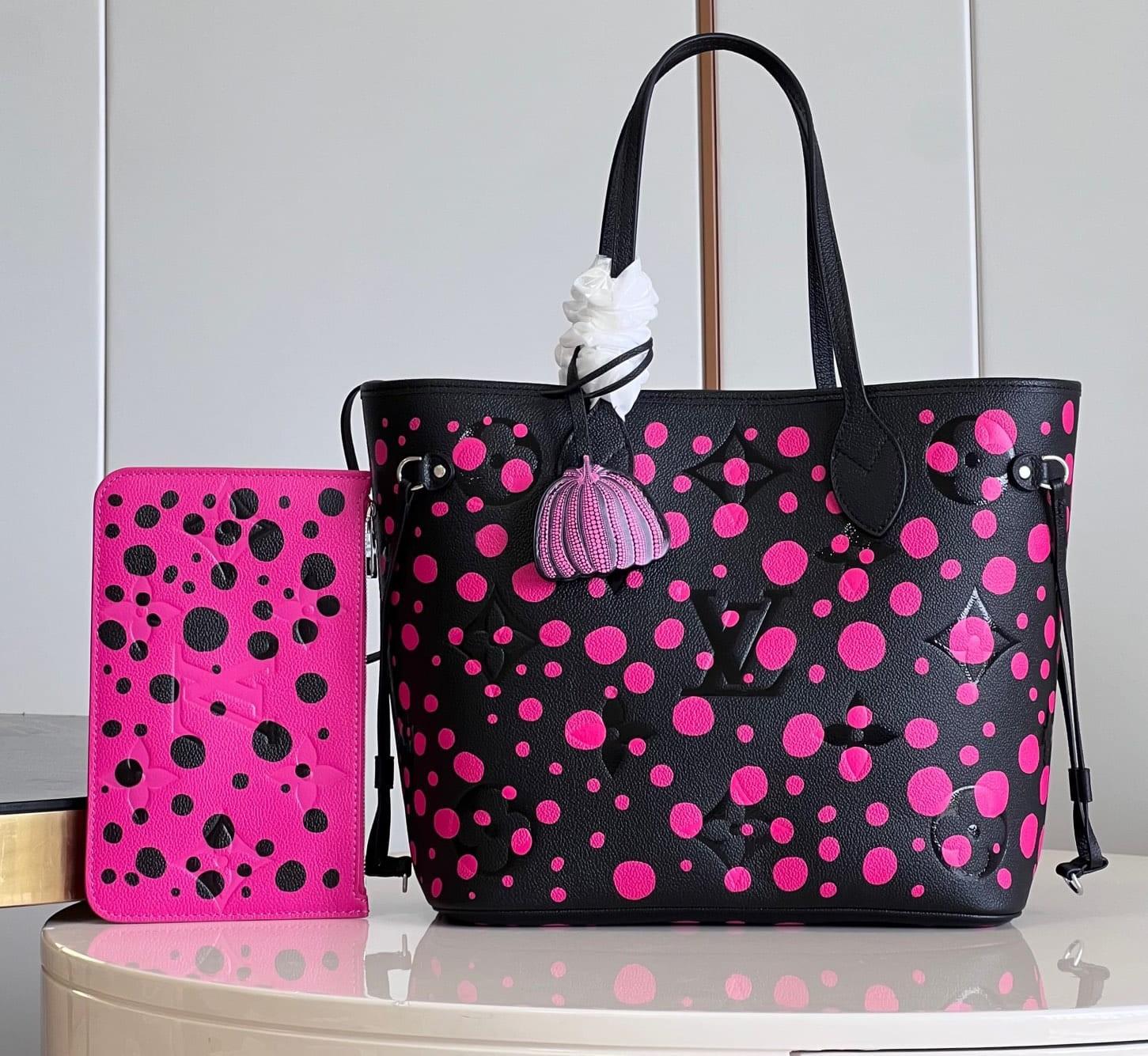 YK Neverfull MM Black/Fuchsia New everfull Bag Neverfull Bag LV