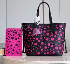                    YK Neverfull MM Black/Fuchsia New     everfull Bag 