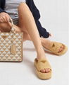 Beige Raffia Platform Slide Crochet