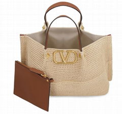           Garavani Summer VLogo Plaque Woven Tote Bag  VLogo Beach Handbag