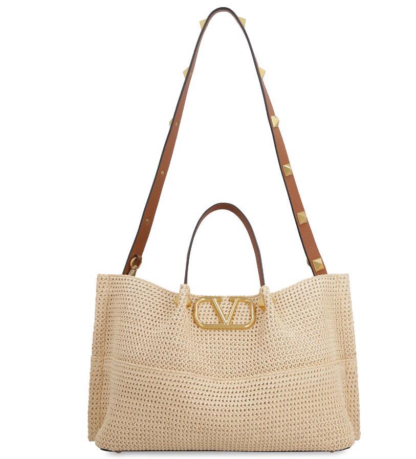           Garavani Summer VLogo Plaque Woven Tote Bag  VLogo Beach Handbag 5